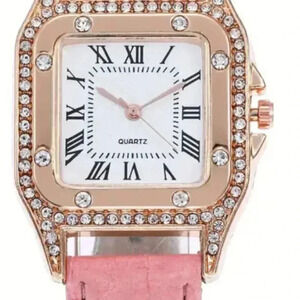 Rhinestone Decor Quartz Watch For Women Rectangle Pointer Classic Roman..NWT